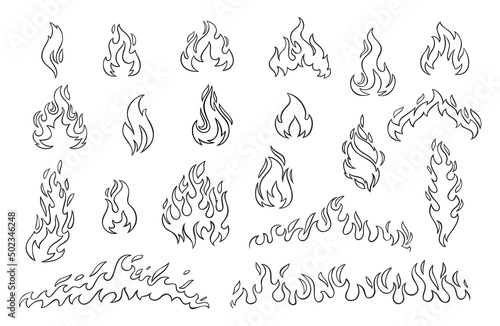 Obraz na plátne Fire and flames outline icon set