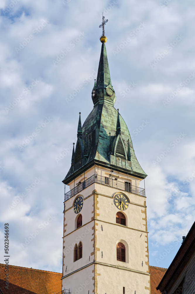 Church tower in “Jindrichuv Hradec” in Bohemia, Europe Church tower in “Jindrichuv Hradec” in Bohemia, Europe