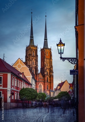  View of historic center and Cathedral in Wroclaw. Evening view. Wroclaw, Poland.
