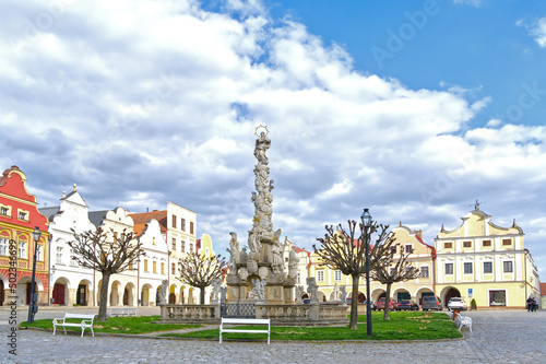 Plague Column in the city and the castle "Telc" panorama © jankost