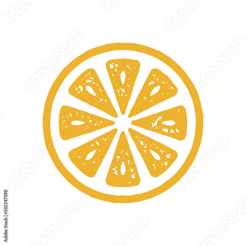 Bright yellow citrus fruit ornament slice hand drawn grunge texture logotype vec Fototapet