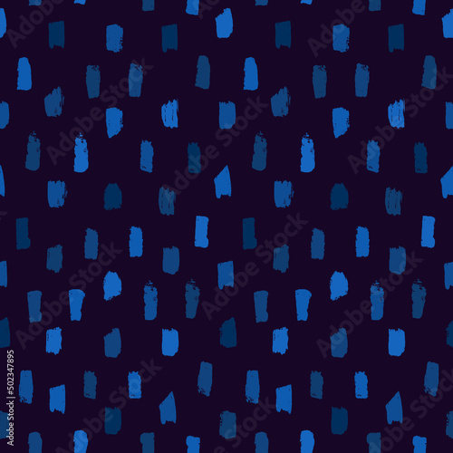 Fototapeta Naklejka Na Ścianę i Meble -  Grunge style seamless pattern. Repeated dash line motif. Modern minimal geometric surface print. Freehand brush texture