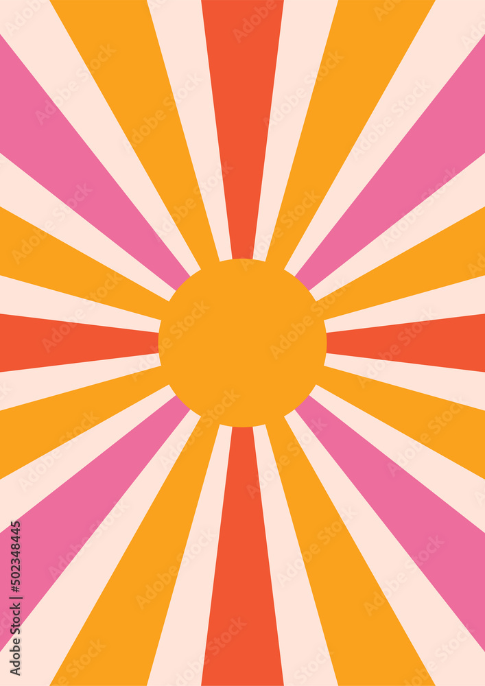 sunburst, retro vibes graphic print groovy background 60s 70s Stock  Illustration