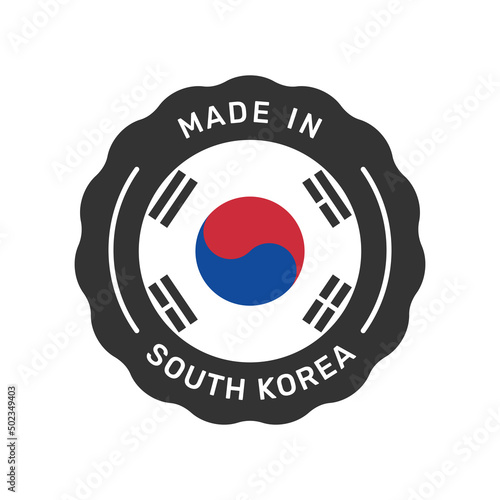 Made in South Korea colorful vector badge. Label sticker with Korean flag.