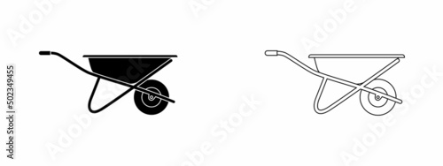 Fényképezés Wheelbarrow cart. Flat vector icon.