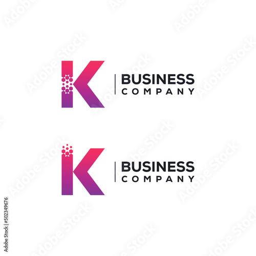 Abstract Letter K Logo design with Pixels Hexagon Shape for Technology and Digital Business Company