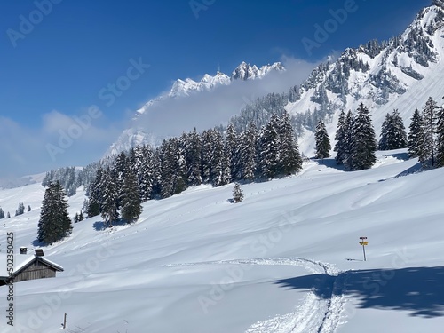 Fairytale alpine winter atmosphere the peaks of the Alpstein mountain range and in the Appenzell massif, Nesslau (Obertoggenburg region) - Canton of St. Gallen, Switzerland (Schweiz) © Mario
