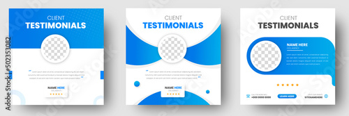 Customer feedback testimonial social media post web banner template. client testimonials social media post banner design template with blue color