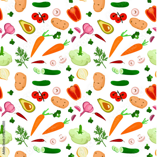 Fototapeta Naklejka Na Ścianę i Meble -  Food background and colorful vegetables seamless pattern