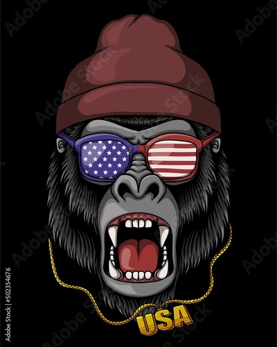 Gorilla cool  america flag vector illustration