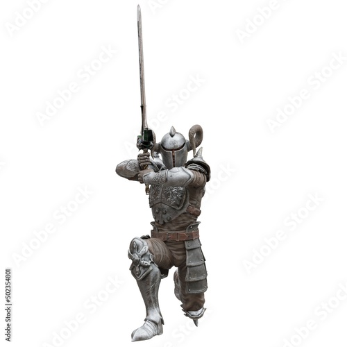 Medieval knight in armor isolated white background 3d illustration