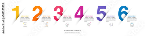 Modern vector flat illustration. Line infographic numbers template with six elements, icons. Timeline designed for business, presentations, web design, interface, diagrams with 6 steps