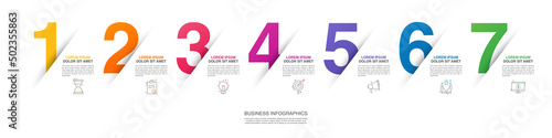 Modern vector flat illustration. Line infographic numbers template with seven elements, icons. Timeline designed for business, presentations, web design, interface, diagrams with 7 steps