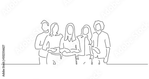 Company work team in line art animation. Video footage of a group of business people working. Black linear video on white background. Animated gif illustration design. photo