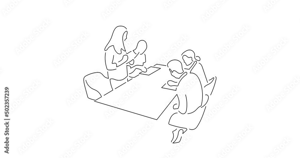 Company work team in line art animation. Video footage of a group of business people working. Black linear video on white background. Animated gif illustration design. Company work team in line art animation. Video footage of a group of business people working. Black linear video on white background. Animated gif illustration design.