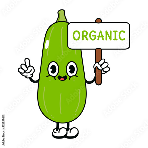 Cute funny vegetable marrow with an inscription organic character. Vector hand drawn traditional cartoon vintage, retro, kawaii character illustration icon. Isolated background. vegetable marrow