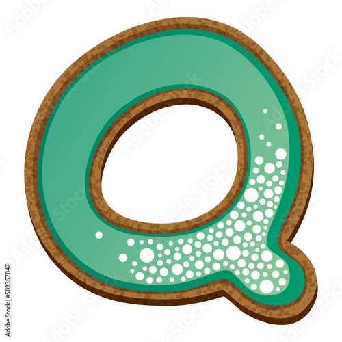 Letter q in the form of cookies with aquamarine icing, alphabet, vector illustration