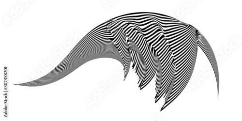 Waving flag as a brush stroke with zebra texture. Vest striped with fabric Black and white stripes curved in a bizarre way with waves curving along the trajectory