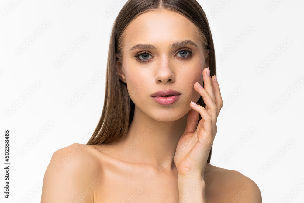 Beautiful woman female skin care healthy hair and skin close up face beauty portrait