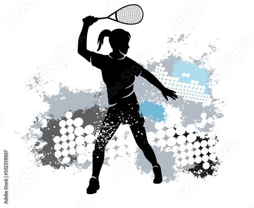 Squash sport graphic with dynamic background.