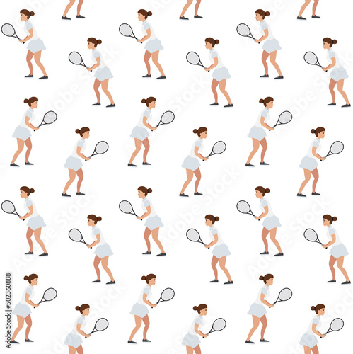 Wallpaper Mural Vector seamless pattern of flat woman girl playing tennis isolated on white background Torontodigital.ca