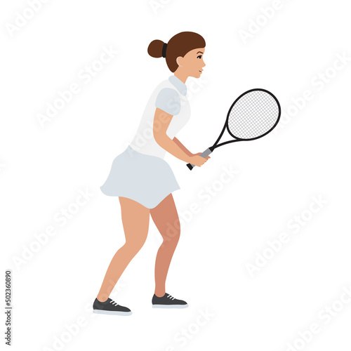 Vector flat woman girl playing tennis isolated on white background © Sweta