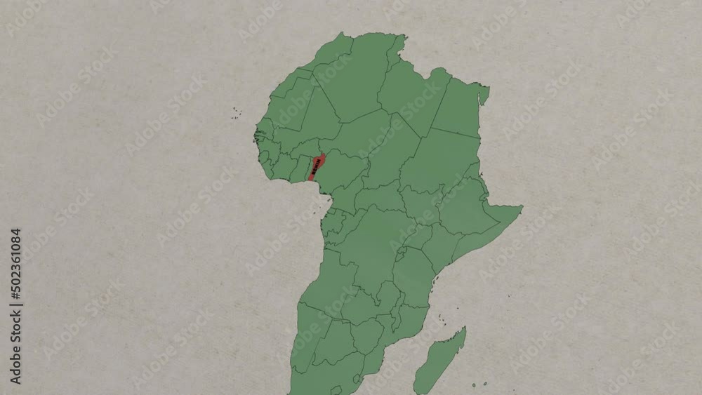 Map showing Benin From above zooming in. Benin map location on Africa ...