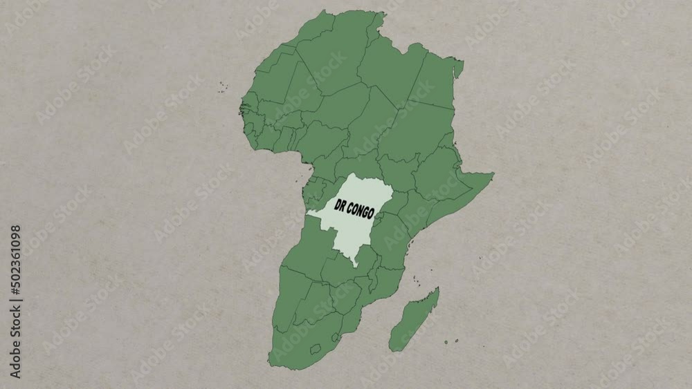 Map showing DR Congo From above zooming in. DR Congo map location on