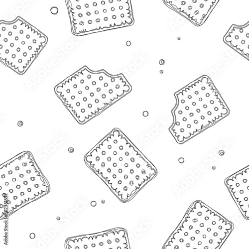 Cookie line icon seamless pattern. Pastry background white and black texture.