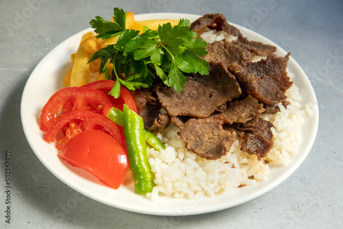 Фотография Meat doner menu, iskender menu on plate, turkish special meat doner, food, speci
