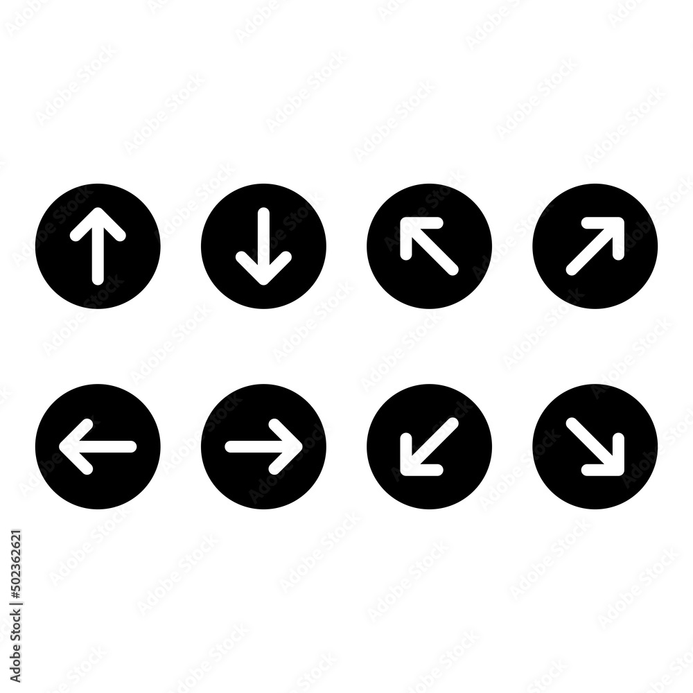 Arrows collection. Arrow set icon in round Arrows collection. Arrow set icon in round