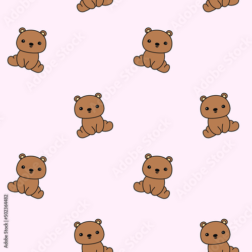 Cute sitting bear vector seamless pattern