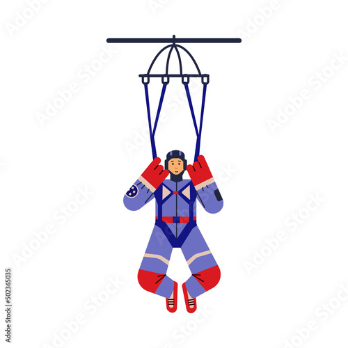Astronaut is preparing to fly on spaceship, vector flat illustration on white background.