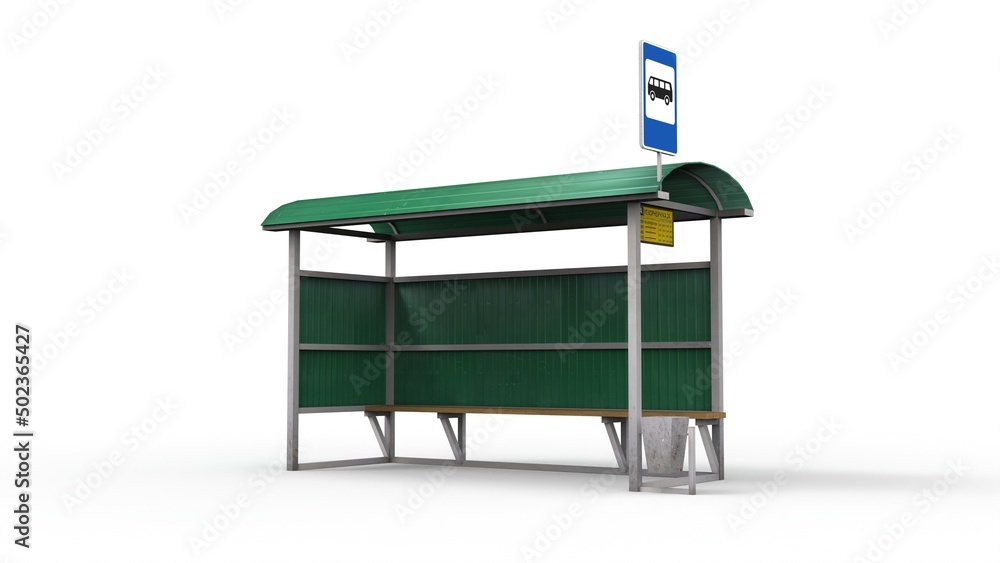 Old bus stop render on a white background. 3D rendering Stock ...