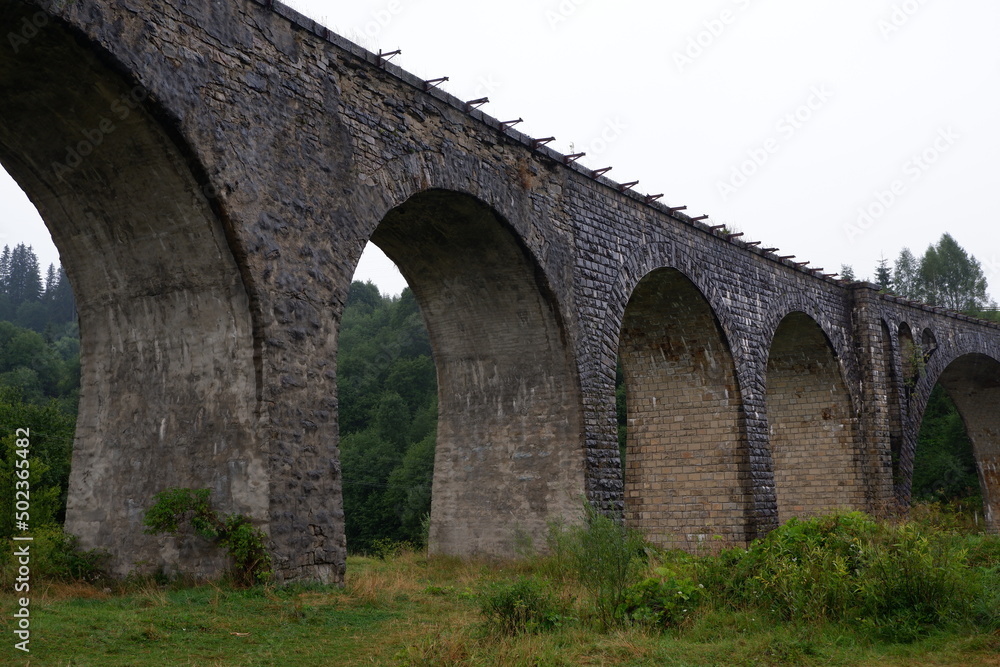 The famous old viaduct in the Ukrainian mountains. Carpathians, Vorokhta