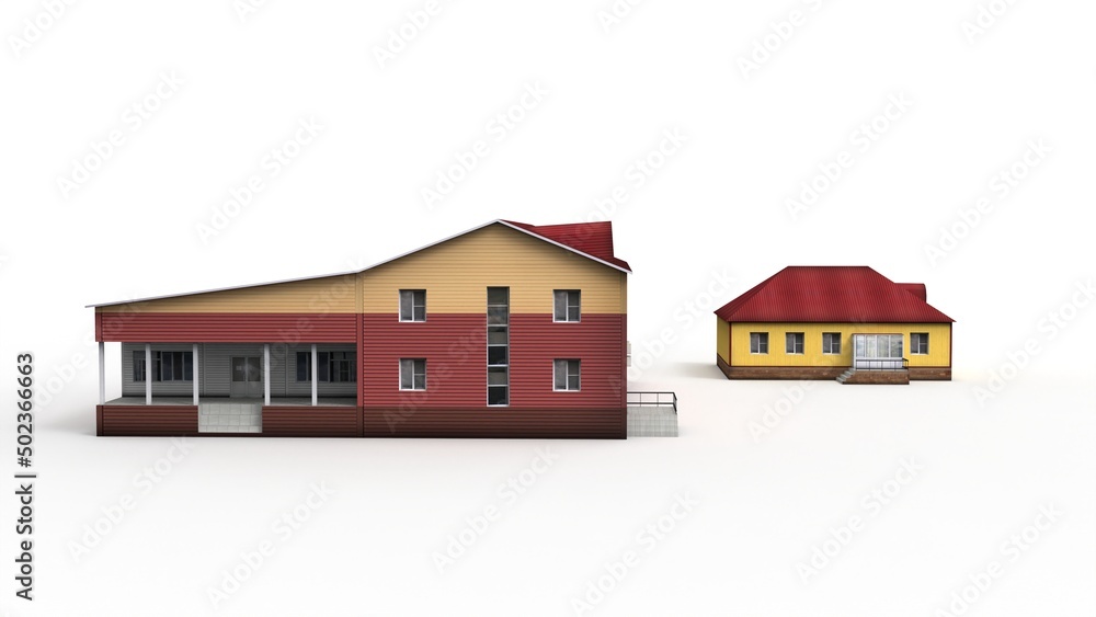 Old building render on a white background. 3D rendering Old building render on a white background. 3D rendering