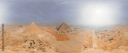 Aerial view of The Great Pyramid of Giza, Largest of Egyptian pyramids in a complex, Egypt.
