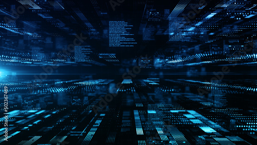 Technology abstract background, Digital cyberspace with numbers, Technology digital big data network connection, 3D rendering photo