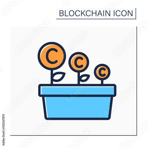 Crypto farm color icon. Massive bank of servers. Cryptocurrency mining. Digital money, finance system. Digital asset. Isolated vector illustration
