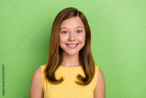 Принти на полотні Photo of young cheerful lovely girl good mood toothy smile smart isolated over g