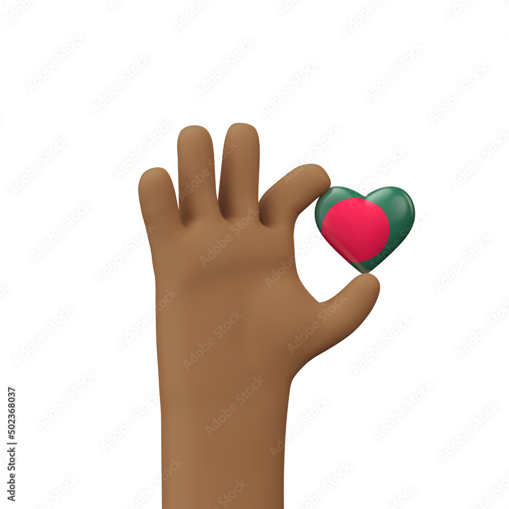 Hand holding a bangladesh flag heart. Community togetherness concept. 3D Rendering Hand holding a bangladesh flag heart. Community togetherness concept. 3D Rendering