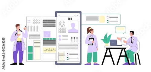 EHR electronic health records advanced technology banner, flat vector isolated.