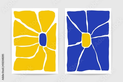 Abstract floral posters. Minimalist flowers, Matisse inspired contemporary organic shapes. Vector mid century art prints
