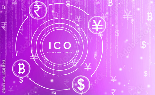 2d illustration ICO initial coin offering futuristic hud background 
 photo
