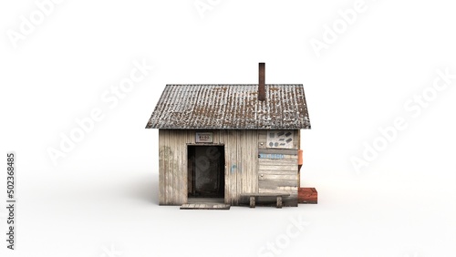 Old industrial building render on a white background. 3D rendering