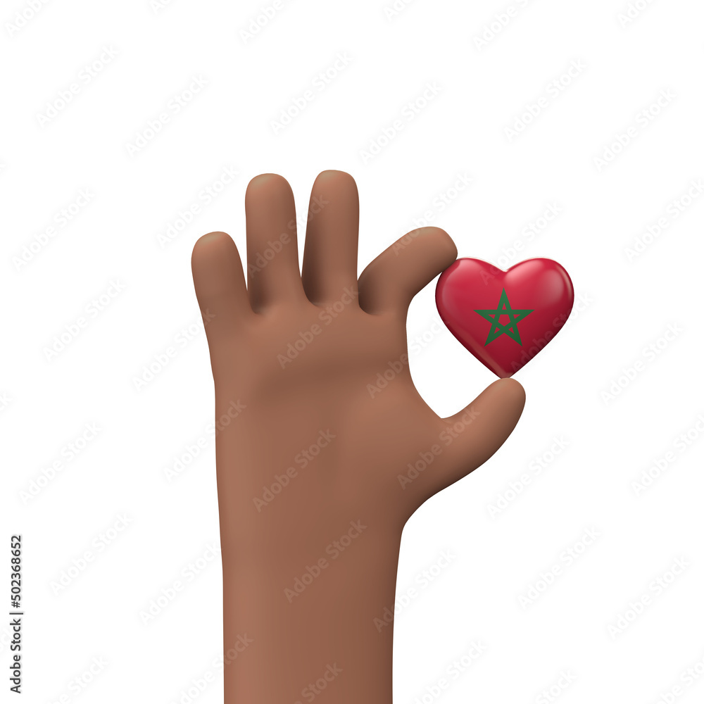 Hand holding a morocco flag heart. Community togetherness concept. 3D Rendering Hand holding a morocco flag heart. Community togetherness concept. 3D Rendering