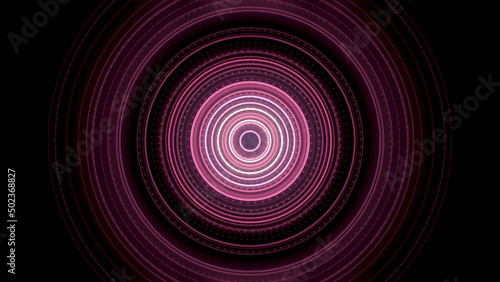 Futuristic video animation with particle stripe object and lights in motion. Circular glow animation