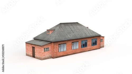 Old wooden residential house render on a white background. 3D rendering