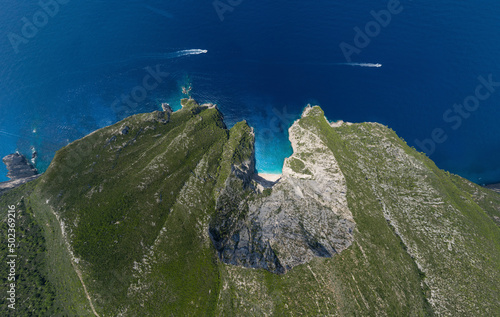 Panoramic aerial view of beautiful coastline on Zakinthos island, Greece. photo