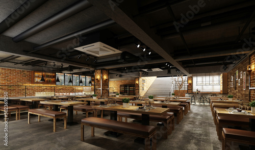 3d render of cafe restaurant bar interior